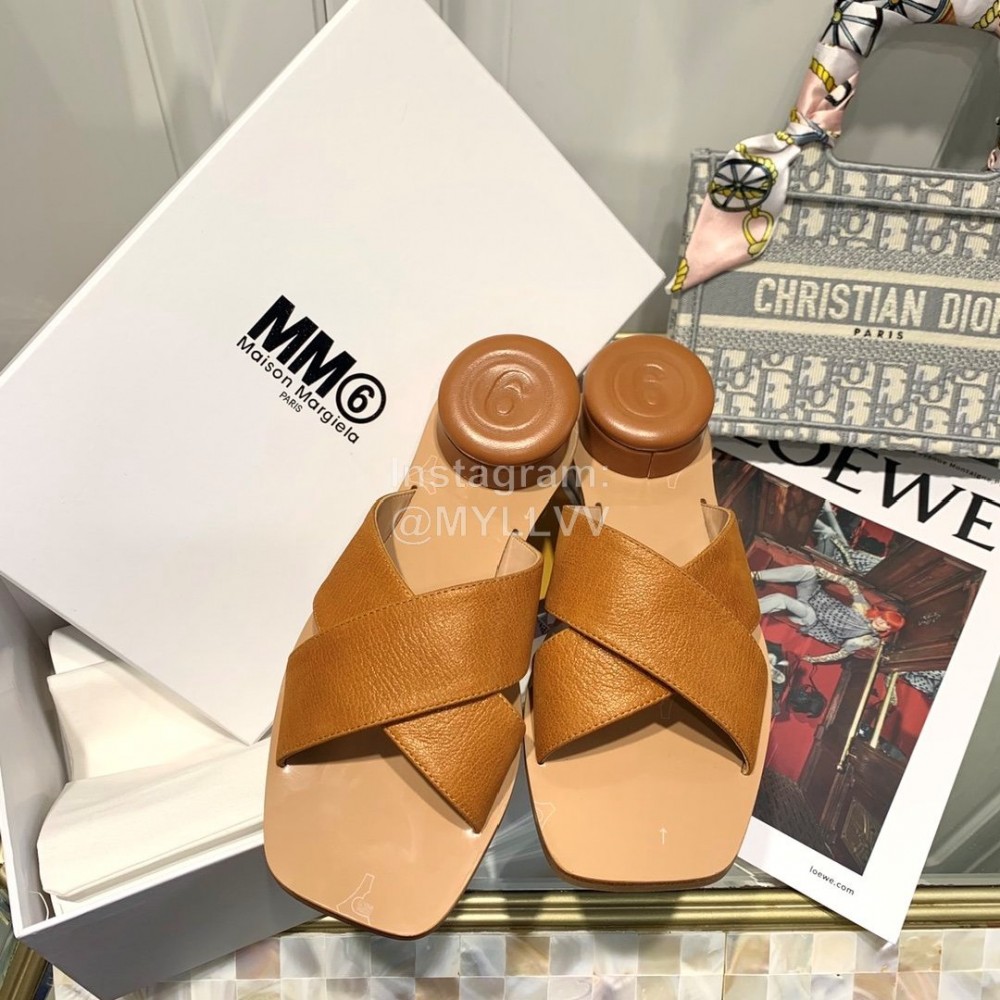 Maison Margiela Summer Calf Slippers For Women Brown