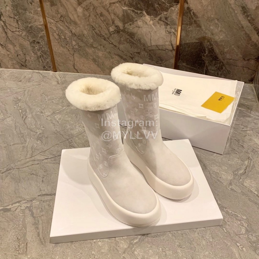 Maison Margiela Winter Thick Soled Wool Boots For Women White