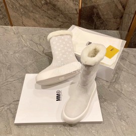 Maison Margiela Winter Thick Soled Wool Boots For Women White
