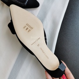 Manolo Blahnik Fashion Sheepskin Square Buckle High Heel Muller Slippers Black