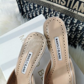 Manolo Blahnik Fashion Sheepskin Square Buckle High Heel Muller Slippers Beige
