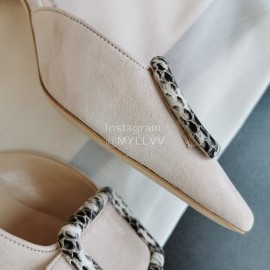 Manolo Blahnik New Sheepskin Square Buckle High Heel Muller Slippers Beige