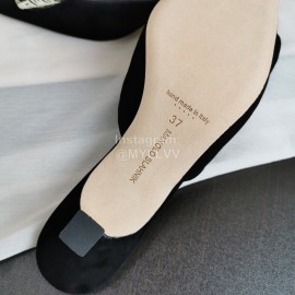 Manolo Blahnik New Sheepskin Square Buckle High Heel Muller Slippers Black