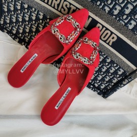 Manolo Blahnik New Sheepskin Square Buckle High Heel Muller Slippers Red