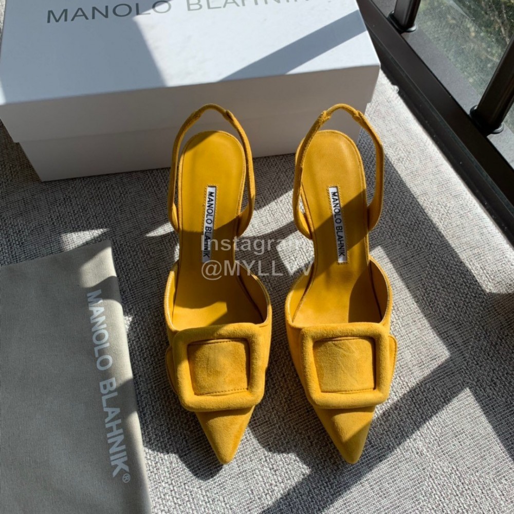 Manolo Blahnik Soft Sheepskin Velvet High Heel Muller Shoes Yellow