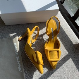 Manolo Blahnik Soft Sheepskin Velvet High Heel Muller Shoes Yellow
