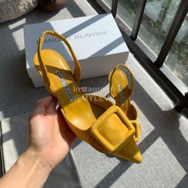 Manolo Blahnik Soft Sheepskin Velvet High Heel Muller Shoes Yellow