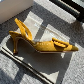 Manolo Blahnik Soft Sheepskin Velvet High Heel Muller Shoes Yellow