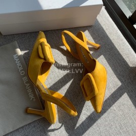 Manolo Blahnik Soft Sheepskin Velvet High Heel Muller Shoes Yellow