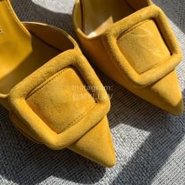 Manolo Blahnik Soft Sheepskin Velvet High Heel Muller Shoes Yellow
