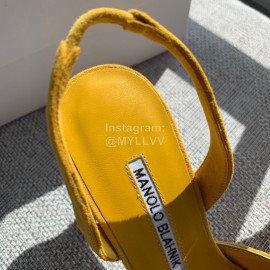 Manolo Blahnik Soft Sheepskin Velvet High Heel Muller Shoes Yellow