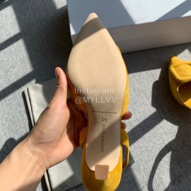 Manolo Blahnik Soft Sheepskin Velvet High Heel Muller Shoes Yellow