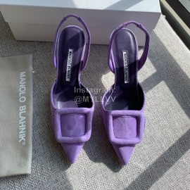 Manolo Blahnik Soft Sheepskin Velvet High Heel Muller Shoes Purple