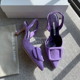 Manolo Blahnik Soft Sheepskin Velvet High Heel Muller Shoes Purple