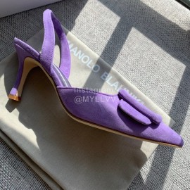 Manolo Blahnik Soft Sheepskin Velvet High Heel Muller Shoes Purple