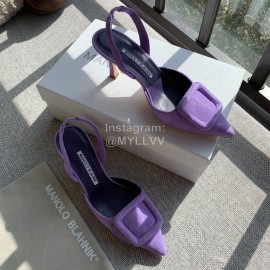 Manolo Blahnik Soft Sheepskin Velvet High Heel Muller Shoes Purple