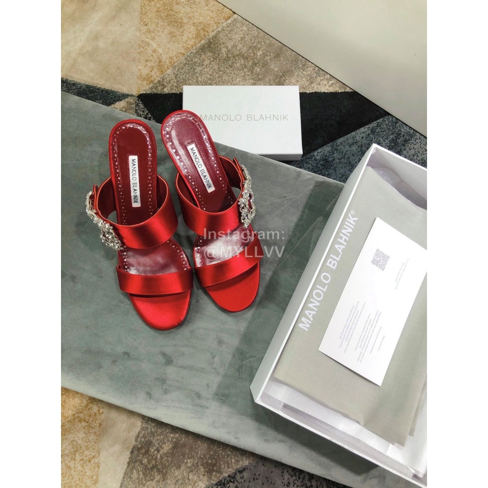 Manolo Blahnik Spring And Summer Silk High Heeled Slippers For Women Red