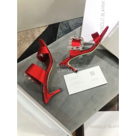 Manolo Blahnik Spring And Summer Silk High Heeled Slippers For Women Red