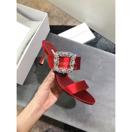 Manolo Blahnik Spring And Summer Silk High Heeled Slippers For Women Red