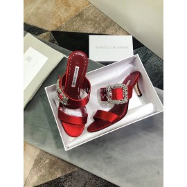 Manolo Blahnik Spring And Summer Silk High Heeled Slippers For Women Red