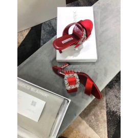 Manolo Blahnik Spring And Summer Silk High Heeled Slippers For Women Red