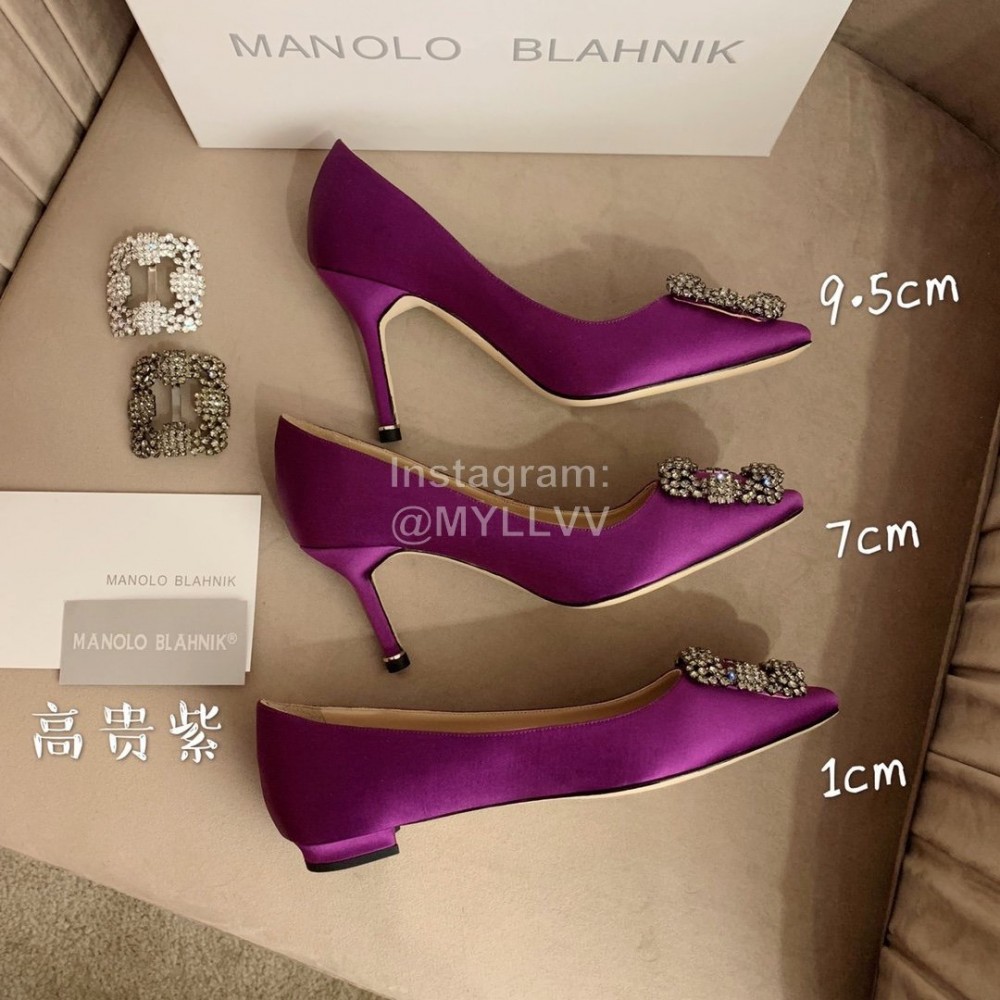 Manolo Blahnik Silk Sheepskin Diamond Buckle Shoes For Women Purple