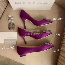 Manolo Blahnik Silk Sheepskin Diamond Buckle Shoes For Women Purple