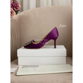 Manolo Blahnik Silk Sheepskin Diamond Buckle Shoes For Women Purple
