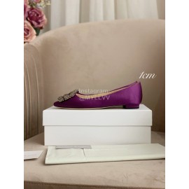 Manolo Blahnik Silk Sheepskin Diamond Buckle Shoes For Women Purple