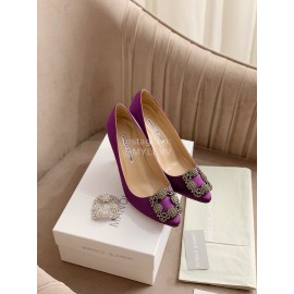 Manolo Blahnik Silk Sheepskin Diamond Buckle Shoes For Women Purple