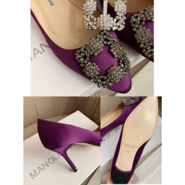 Manolo Blahnik Silk Sheepskin Diamond Buckle Shoes For Women Purple