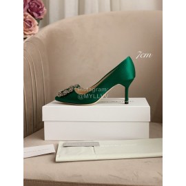 Manolo Blahnik Silk Sheepskin Diamond Buckle Shoes For Women Green