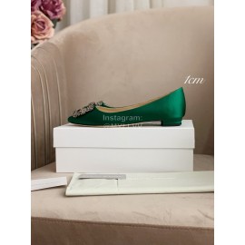 Manolo Blahnik Silk Sheepskin Diamond Buckle Shoes For Women Green