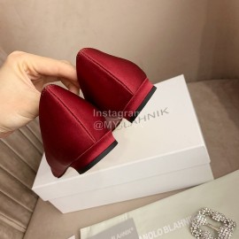 Manolo Blahnik Silk Sheepskin Diamond Buckle Shoes For Women Red