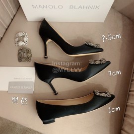 Manolo Blahnik Silk Sheepskin Diamond Buckle Shoes For Women Black