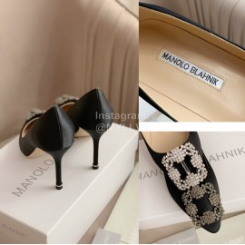 Manolo Blahnik Silk Sheepskin Diamond Buckle Shoes For Women Black
