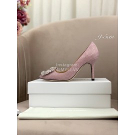 Manolo Blahnik Silk Sheepskin Diamond Buckle Shoes For Women Pink