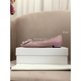 Manolo Blahnik Silk Sheepskin Diamond Buckle Shoes For Women Pink