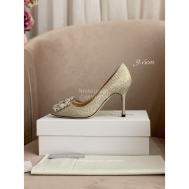 Manolo Blahnik New Silk Sheepskin Diamond Buckle Shoes For Women Green