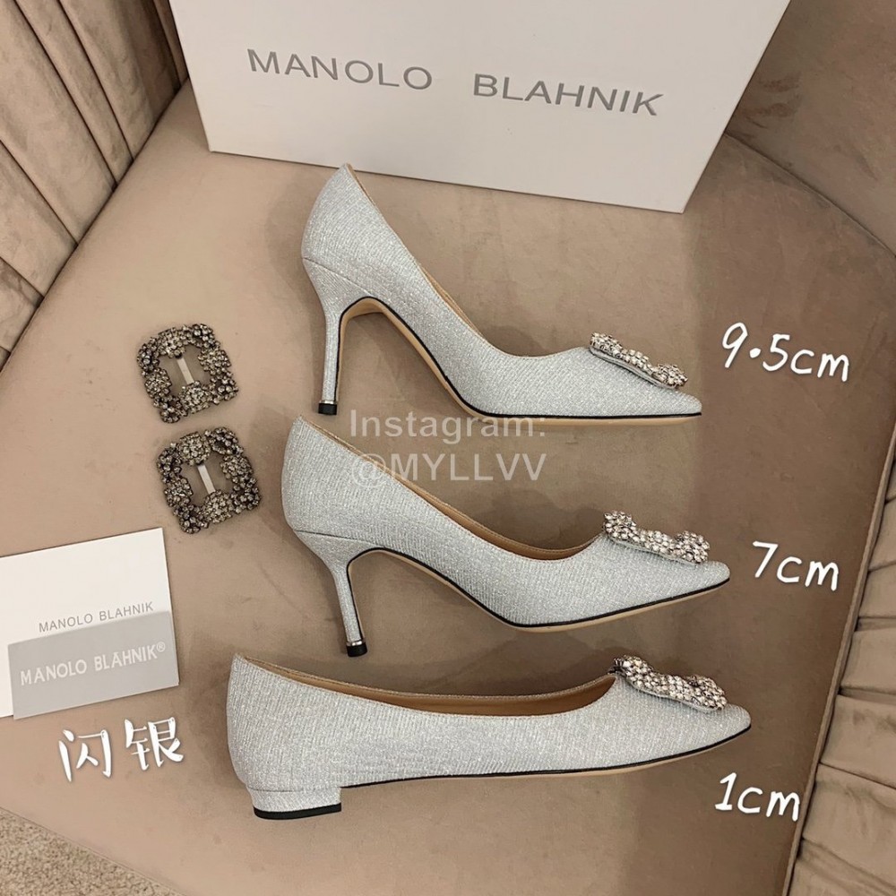 Manolo Blahnik New Silk Sheepskin Diamond Buckle Shoes For Women Gray