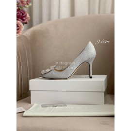 Manolo Blahnik New Silk Sheepskin Diamond Buckle Shoes For Women Gray