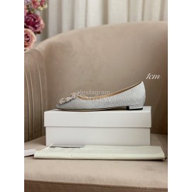 Manolo Blahnik New Silk Sheepskin Diamond Buckle Shoes For Women Gray