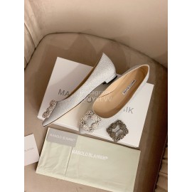 Manolo Blahnik New Silk Sheepskin Diamond Buckle Shoes For Women Gray