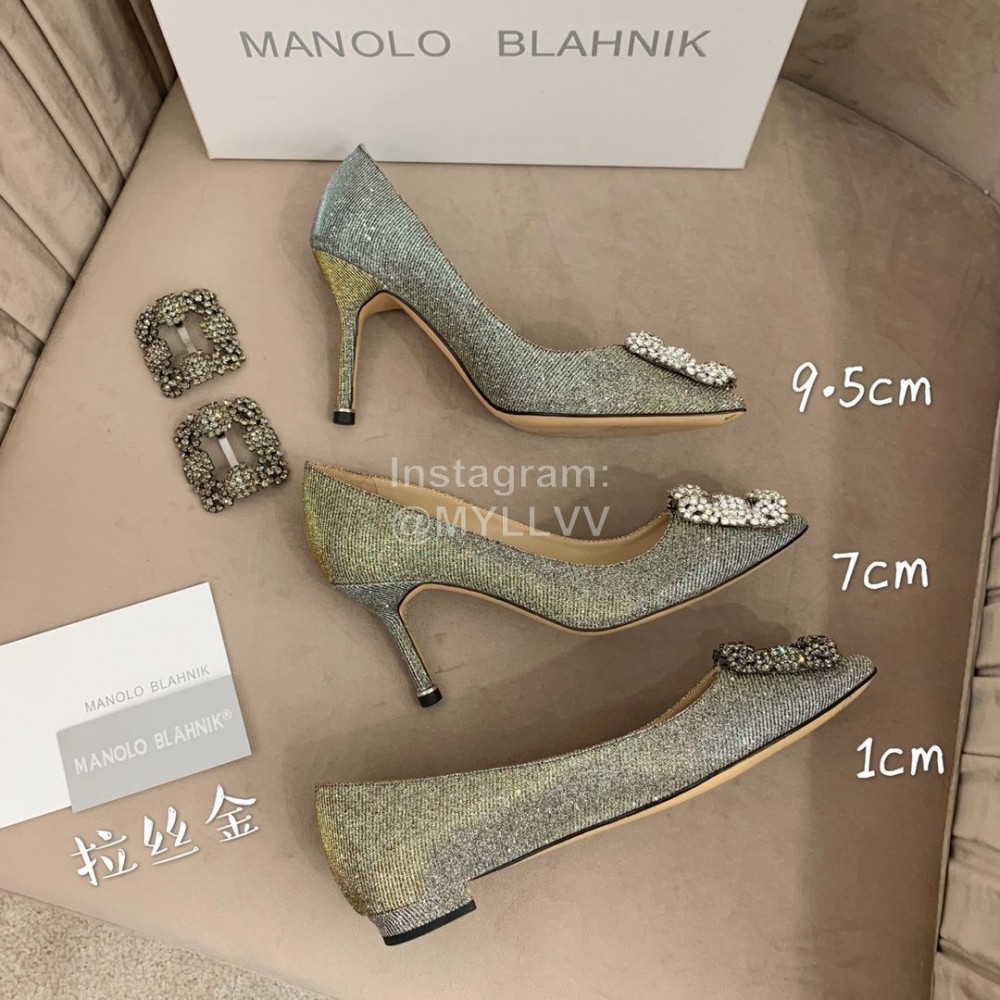 Manolo Blahnik New Silk Sheepskin Diamond Buckle Shoes For Women 