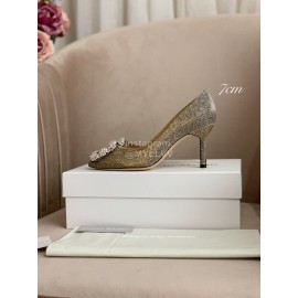 Manolo Blahnik New Silk Sheepskin Diamond Buckle Shoes For Women 