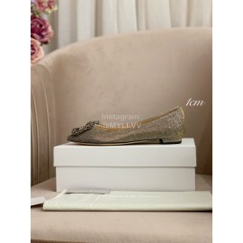 Manolo Blahnik New Silk Sheepskin Diamond Buckle Shoes For Women 