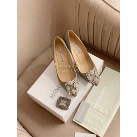 Manolo Blahnik New Silk Sheepskin Diamond Buckle Shoes For Women 