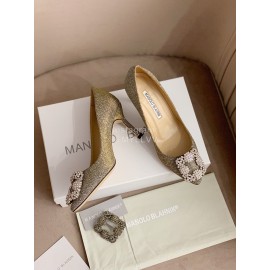 Manolo Blahnik New Silk Sheepskin Diamond Buckle Shoes For Women 