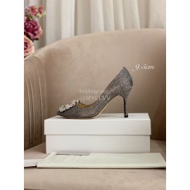 Manolo Blahnik New Silk Sheepskin Diamond Buckle Shoes Gray For Women 