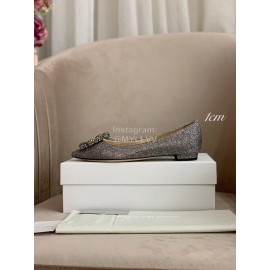 Manolo Blahnik New Silk Sheepskin Diamond Buckle Shoes Gray For Women 